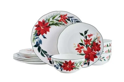Juego de vajilla Mikasa multicolor Merry Poinsettia 12 piezas sirve 4 porcelana de hueso Foto 1 de 4