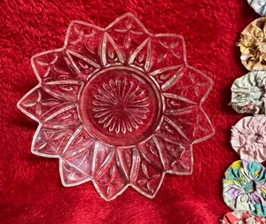 Vintage Starburst Flower Shape Cut Glass Dish - Picture 1 of 5