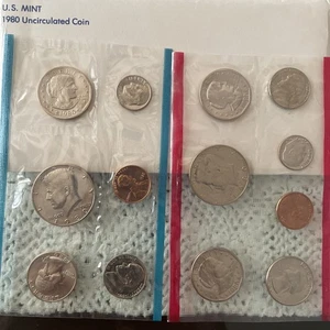 1980 ~ Uncirculated UNITED STATES  SET  OF  13 Coin - From 2 Mints ~ Sealed pack - Picture 1 of 2