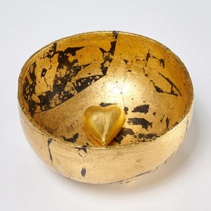Modernist Ceramic Gold Leaf Black Decorative Ceramic Bowl & Heart JS Iris Apfel - Picture 1 of 6
