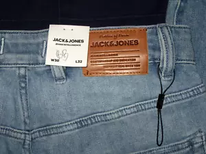 NEW JACK & JONES FRANK CROPPED JEANS SZ 30 X 32" BLUE TAPERED HIGH RISE DESTROYD - Picture 1 of 11