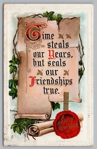 Postcard A Happy New Year Greeting Time Steals Our Years Embossed Tucks Posted - Picture 1 of 2
