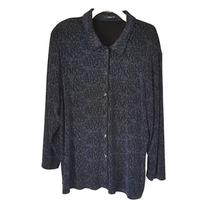 Vikki Vi Cardigan Jacket Size 2X Black Blue Button Front Slinky Knit Travel - Picture 1 of 8