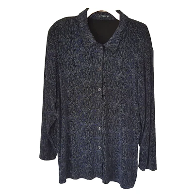 Vikki Vi Cardigan Jacket Size 2X Black Blue Button Front Slinky Knit Travel - Image 1 of 4