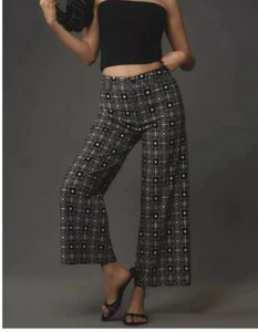 Maeve The Ettie High-Rise Crop Wide-Leg Pants Printed Edition Sz 26 Black White - Picture 1 of 13