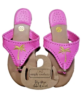 Simply Southern Flip Flop Thong Sandals Pink Palm SIZE 9 - Picture 1 of 1