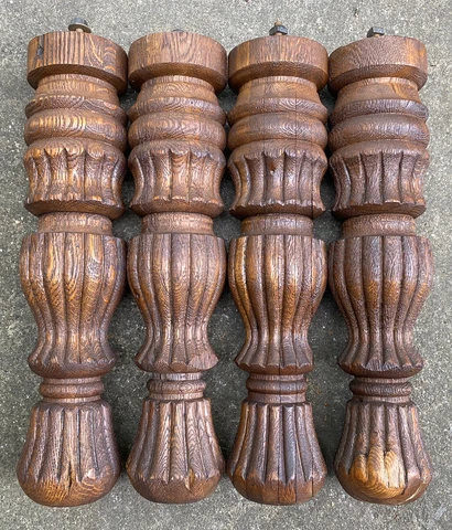 4 Lg Antique Solid Turned Wood Table Legs Furnitur Salvage Chunky  23.5”H 5.5"D Cover