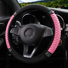 1Pc Car Pu Leather Diamond Steering Wheel Cover Pink Accessories For 15''/38Cm
