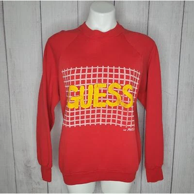 Camisa Suéter Vintage Guess Rojo Amarillo Logo Crosshatch Foto 1 de 4