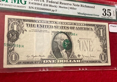 1977A FED. RESERVE RICHMOND PMG 35 EPQ MISALIGNMENT ERROR (HUSH MONEY) MUST SEE - Image 1 of 3
