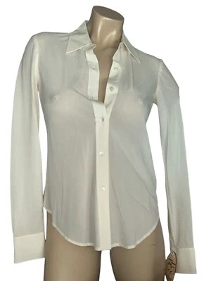 Blusa de seda Donna Karan Signature para mujer marfil cuello abotonado talla 2 nueva con etiquetas Foto 1 de 3
