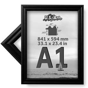 US Art Picture Frame A1 to A6 Paper Size - 0.75" Wide Poplar Wood - Black - Picture 1 of 13
