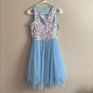 Justice 16/18 girls light blue sequin tulle dress party wedding flowy frozen - Picture 1 of 8