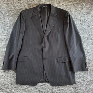 Canali Blazer Jacket Mens 56R Black Pin Stripe Wool Super 120 Single Breast Suit - Picture 1 of 10