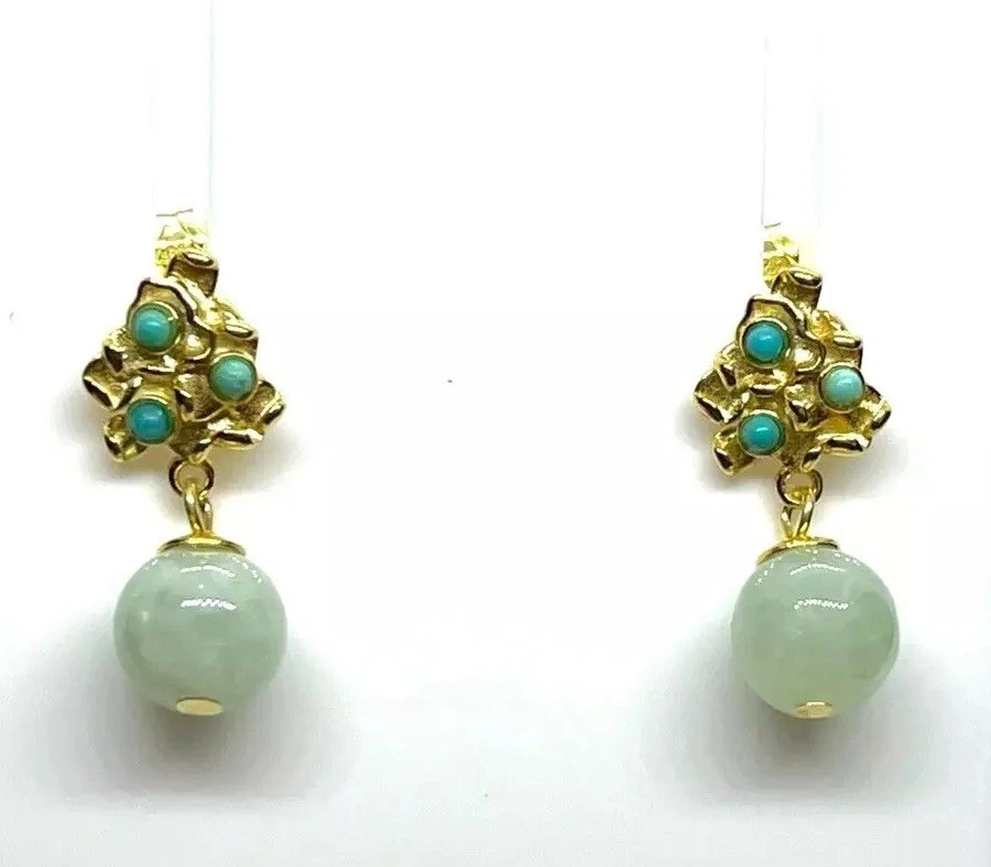 Nuevos pendientes colgantes de jadeíta y turquesa birmano verde en plata de ley Foto 1 de 1