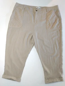 Coldwater Creek Linen Pants Size 22W Linen Blend Crop Pockets Lace Bisque Lagen - Picture 1 of 17