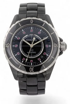 CHANEL J12 Black Ceramic - Automatic - Date - Large 38mm - 12P Ruby Dial - H1635 - Image 1 of 4