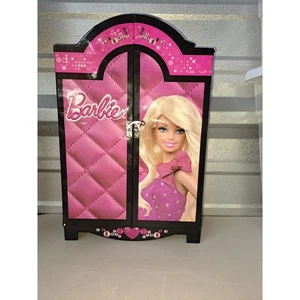 Armario Barbie Mattel con espejo y estuche de transporte cierre de cierre con mango rosa - Imagen 1 de 9