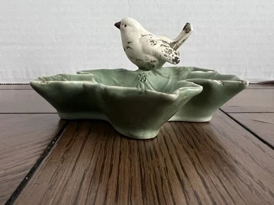 Bird On Leaf Ceramic Trinket Dish Creative Co-op Distressed Cottagecore Rustic - Image 1 of 4
