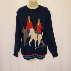 Vintage 90er Intentions Damen marineblau Strick Rundhalsausschnitt Pullover Reitsport adrett Gr. Small  - Bild 1 von 9