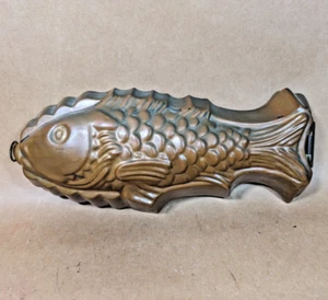 Antiguo molde de pescado de cobre vintage sartén cocina colgador de pared exhibición con 2 asas - Imagen 1 de 12