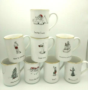 Coffee Tea Cup Set 8 Christmas Porcelain MERRY MASTERPIECES Humorous Cute - Picture 1 of 7