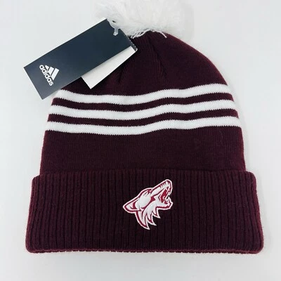Adidas NHL Phoenix Coyotes Hockey Beanie Toboggan Burgundy Cuffed Pom OSFM NEW - Image 1 of 4
