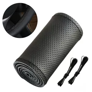 PU Leather Car Steering Wheel Stitch On Wrap Cover DIY Sewing Anti Slip 15" inch - Foto 1 di 12