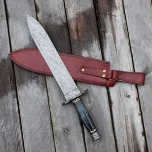 18" Custom Handmade Forged Damascus Steel Viking Sword With HORN Handle+Sheath - Picture 1 of 1