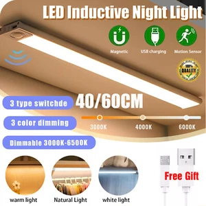 USB Rechargeable LED PIR Motion Sensor Light Strip Wireless Cabinet Closet Lamp - Picture 1 of 14