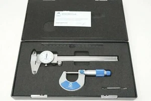 M&W Moore & Wright 3 pcs Set 0-6" Dial Caliper 0-1" Micrometer Ruler 200-SET02I - Picture 1 of 6