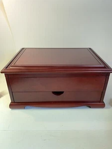Vintage Wooden Flip Top 2 Drawer Jewelry Box - Picture 1 of 13