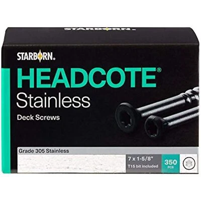 STARBORN INDUSTRIES Headcote 7 x 1-5/8" - 39 White - Stainless Steel Trim Head Deck Screws - 350 pc.
