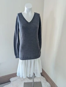 The Limited Dress S Gray Wool Sweater Drop Waist Cream Pleated Skirt Academic - Picture 1 of 13