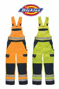 Dickies Industry Hi Viz Heavy Work Dungaree Overalls Bib Brace Trousers SA30045 - Picture 1 of 3