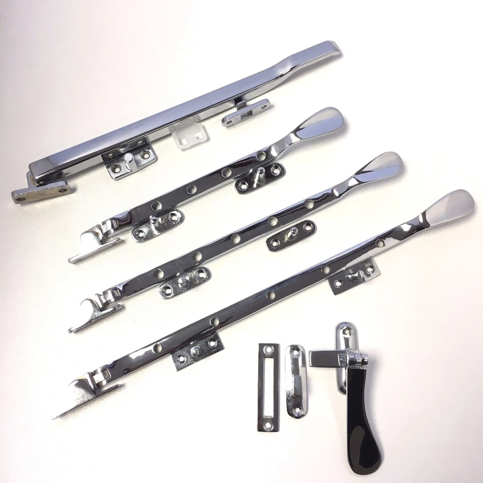 Solid Polished Chrome Victorian Casement Window Stays 8"-10" -12" - C/Fasteners - Image 1 of 1