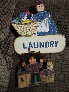 Vintage Wooden Laundry Room Wall Decor 2 Lot Country Cottage Made In USA Clean - Picture 1 of 8