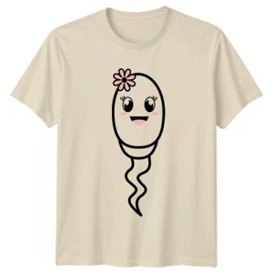 Funny Sperm Cartoon With Flower Graphic Novelty Fathers Day T-Shirt - Picture 1 of 11