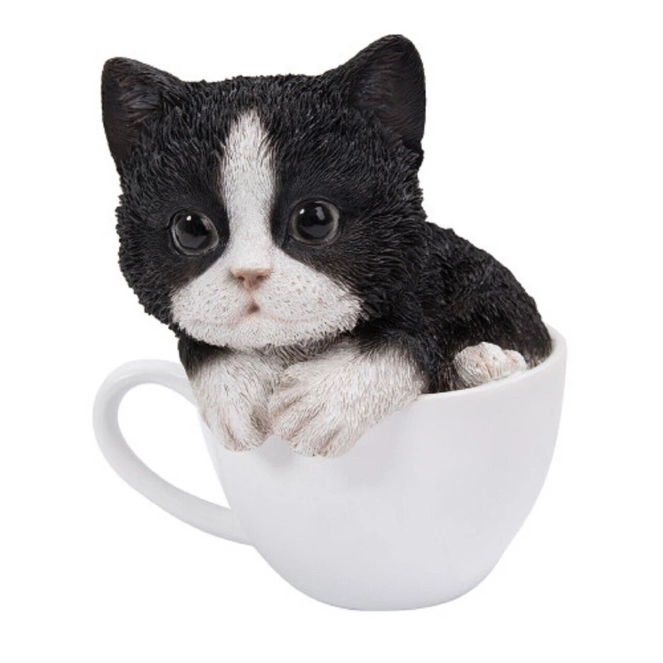 Estatuilla de gatito taza de té blanco y negro Pacific Trading 5,7 pulgadas Foto 1 de 1