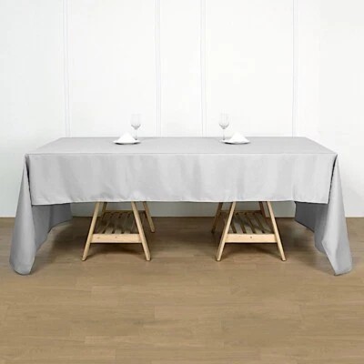 5 SILVER 60x102 RECTANGLE POLYESTER TABLECLOTHS Light Gray Kitchen Catering SALE - Image 1 of 4