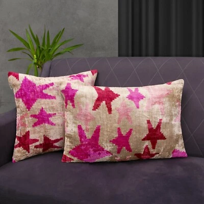 Juego de 2 cojines de almohada decorativos de seda de terciopelo suave rosa de lujo hechos a mano  Foto 1 de 4