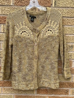 Suéter Cárdigan Boho BCBG Max Azria Beige Tostado Manga 3/4 Ganchillo Talla XL Foto 1 de 4