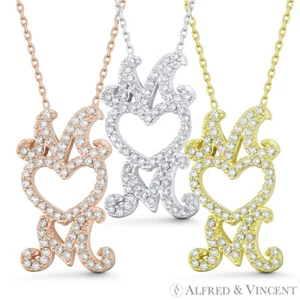 Collar colgante de plata de ley 925 con dije de amor pavé de cristal circonita cúbica con corazón con escritura de mamá - Imagen 1 de 4