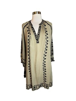 Vestido Corazón Ángel Grande Beige Tostado Negro Bordado Artístico Túnica Bohemia Foto 1 de 4