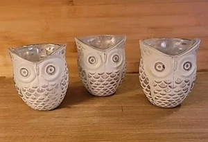 Juego de 3 luces de té tarro vela plata blanco búho votivos 3,5" x 3" - Imagen 1 de 19