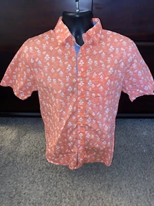 Disney Parks Mickey Mouse Hawaiian Orange Tropical Button Up Shirt Men’s Size S - Picture 1 of 7