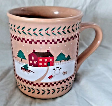 Vintage 1985 Hallmark Christmas Holiday Happy Coffee Mug Snowman Sled
