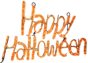 Vintage Halloween Luminary Large Lighted Sign Happy Halloween Orange 1990s - Picture 1 of 12