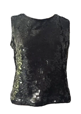 JENNIFER MOORE Petites черный блестками бисером без рукавов верхний размер S новый с Ярлыками шелк - Изображение 1 из 4