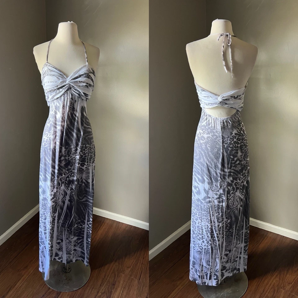 Maxi Vestido Vintage Y2K Grande Gráfico Cachemira Halter Elastizado Tejido Playa Grunge Foto 1 de 4